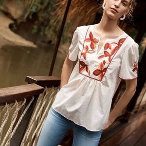 Madewell White Embroidered Fable Top Size Small